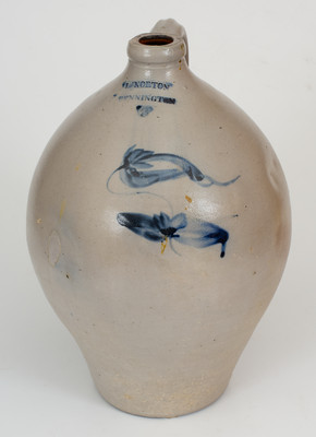 3 Gal. L. NORTON / BENNINGTON, VT Stoneware Jug w/ Floral Decoration, circa 1830