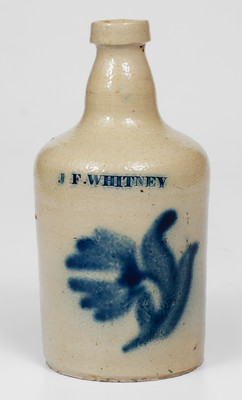 Very Fine Albany, NY Stoneware Bottle w/ Cobalt Floral Decoration Impressed J. F. WHITNEY