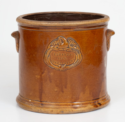 Edmands / Charlestown, MA Albany Slip Glazed Stoneware Jar w/ Molded Eagle, 1852-1868