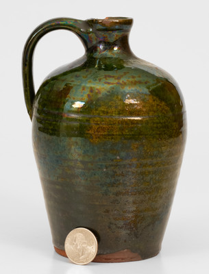 Fine Small-Sized New England Redware Jug w/ Bold Green Glaze