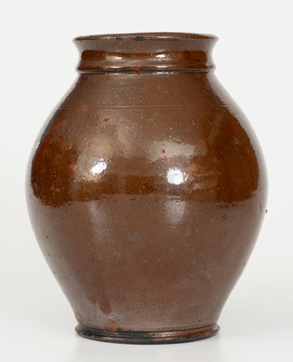 Rare H. FULTON (Lewistown, Pennsylvania) Glazed Redware Jar, circa 1815