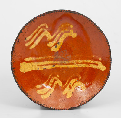 Rare Redware Plate w/ Yellow Slip Decoration, attrib. William Diamond, Salem, New Jersey