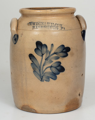 1 Gal. COWDEN & WILCOX / HARRISBURG, PA Stoneware Jar w/ Floral Decoration