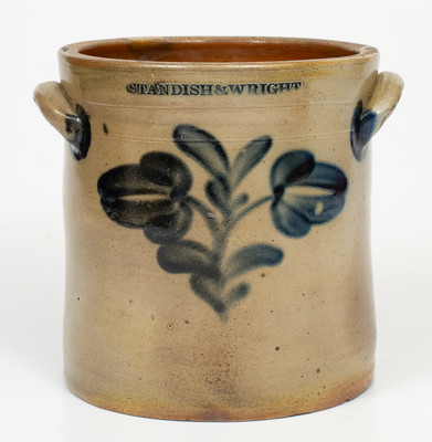 STANDISH & WRIGHT, Taunton, MA Stoneware Crock w/ Floral Decoration