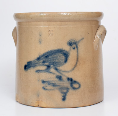 2 Gal. Stoneware Crock w/ Bird-on-Branch Decoration, Ballardvale, MA origin