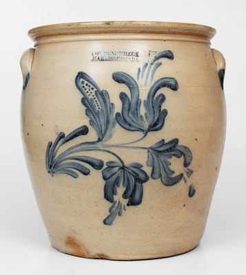 5 Gal. COWDEN & WILCOX / HARRISBURG, PA Stoneware Jar with Elaborate Floral Decoration