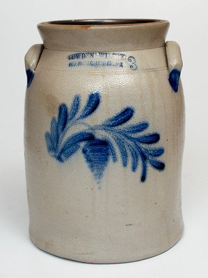 3 Gal. COWDEN & WILCOX / HARRISBURG, PA Stoneware Jar w/ Floral Decoration