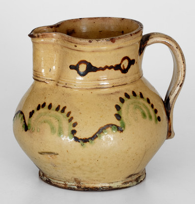 Rare and Fine Early Hagerstown, MD Redware Pitcher w/ Green and Brown Slip Decoration, possibly Peter / John Bell