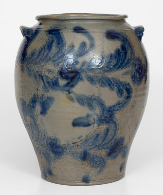 Outstanding Ovoid Baltimore Stoneware Jar w/ Elaborate Decoration, circa 1820