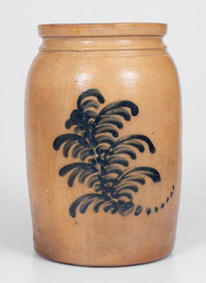 1 Gal. Stoneware Jar with Elaborate Slip-Trailed Foliate Decoration, probably New Jersey