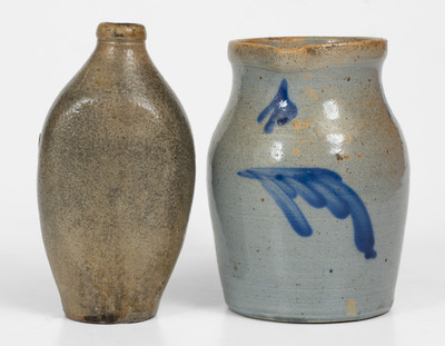 Lot of Two: Stoneware Pitcher (probably Thomas Haig, Philadelphia) and Stoneware Flask