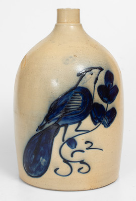 N. A. WHITE & SON / UTICA, NY Stoneware Jug w/ Paddletail Bird Decoration