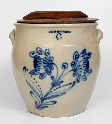 6 Gal. WHITES BINGHAMTON Stoneware Jar w/ Elaborate Slip-Trailed Floral Decoration