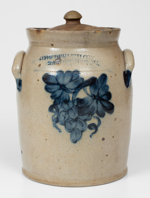 Unusual 1 Gal. COWDEN & WILCOX / HARRISBURG, PA Stoneware Lidded Jar w/ Grapes Decoration