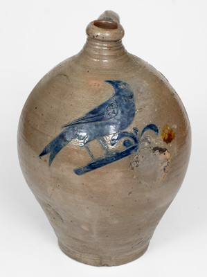 Outstanding and Rare New York City Stoneware Jug w/ Large Incised Bird, late 18th / early 19th century