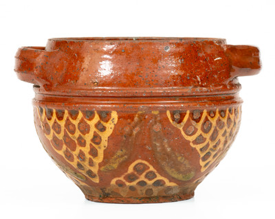 Very Fine Small-Sized Slip-Decorated Redware Sugar Bowl, possibly Peter Bell