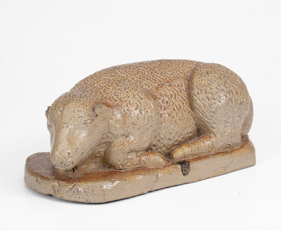 Rare Large Midwestern Salt-Glazed Stoneware Recumbent Lamb Figure