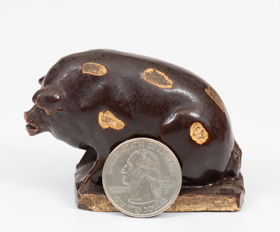 Brown-Glazed Midwestern Small-Sized Stoneware Pig, circa 1885
