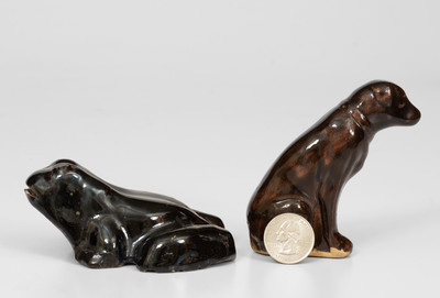 Lot of Two: Albany Slip-Glazed Stoneware Dog and Frog Figures, probably Ohio, circa 1885