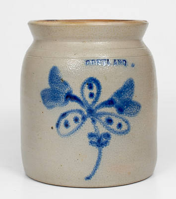 1 Gal. CORTLAND, New York Stoneware Jar w/ Floral Decoration