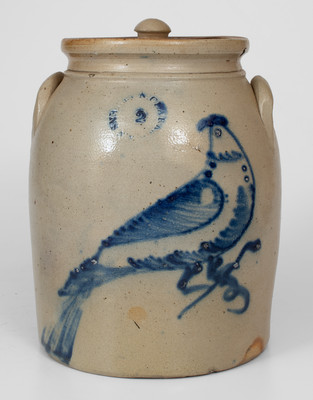 2 Gal. N. CLARK JR. / ATHENS, NY Stoneware Lidded Jar w/ Bird Decoration