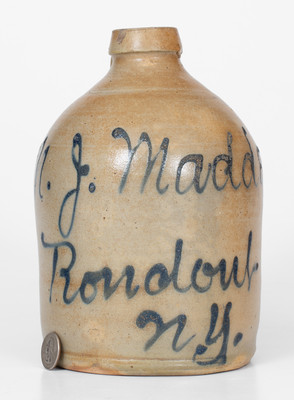 Half-Gallon Rondout, New York Script Stoneware Advertising Jug