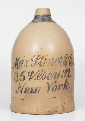 3 Gal. Stoneware Jug w/ Unusual Stenciled New York City Advertising