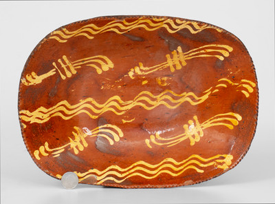 Redware Loaf Dish with Profuse Yellow Slip Decoration