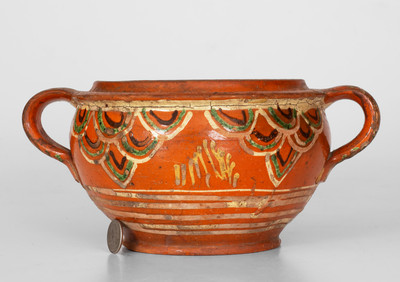 Outstanding Redware Sugar Bowl, possibly Peter Bell, Winchester, VA, c1815-1825