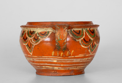 Outstanding Redware Sugar Bowl, possibly Peter Bell, Winchester, VA, c1815-1825