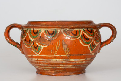 Outstanding Redware Sugar Bowl, possibly Peter Bell, Winchester, VA, c1815-1825