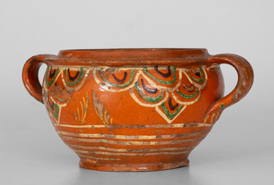 Outstanding Redware Sugar Bowl, possibly Peter Bell, Winchester, VA, c1815-1825