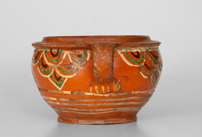 Outstanding Redware Sugar Bowl, possibly Peter Bell, Winchester, VA, c1815-1825