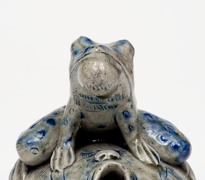 Exceptional Large Anna Pottery Frog-on-Face Inkwell w/ Political Messages, 1876