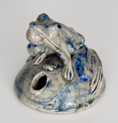 Exceptional Large Anna Pottery Frog-on-Face Inkwell w/ Political Messages, 1876