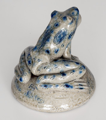 Exceptional Large Anna Pottery Frog-on-Face Inkwell w/ Political Messages, 1876
