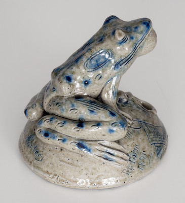 Exceptional Large Anna Pottery Frog-on-Face Inkwell w/ Political Messages, 1876