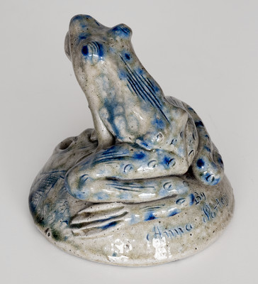 Exceptional Large Anna Pottery Frog-on-Face Inkwell w/ Political Messages, 1876