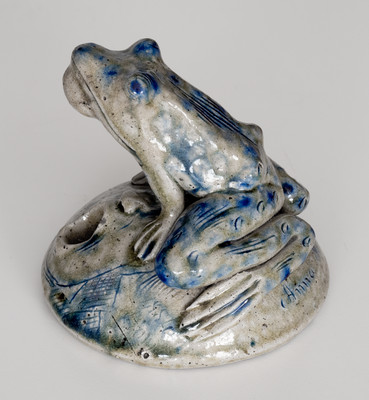 Exceptional Large Anna Pottery Frog-on-Face Inkwell w/ Political Messages, 1876