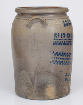 Four-Gallon A.P. Donaghho, / Parkersburg, W.Va. Stoneware Jar w/ Elaborate Decoration