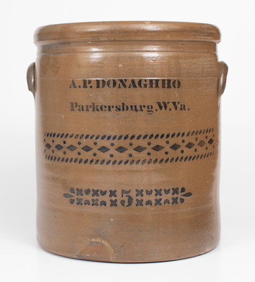 Rare Five-Gallon A.P. DONAGHHO / Parkersburg, W.Va. Stoneware Jar w/