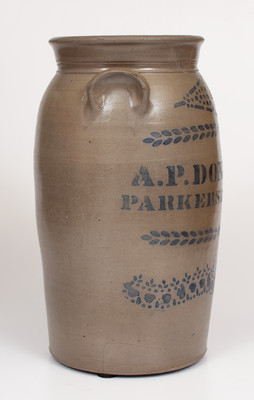 Four-Gallon A.P. DONAGHHO, / PARKERSBURG, W.VA. Stoneware Churn