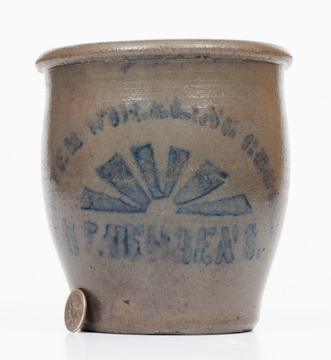 Rare Small-Sized CENTER WHEELING GROCER / H.F. BEHRENS Stoneware Jar