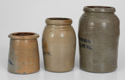 Lot of Three: A.P. Donaghho, / Parkersburg, W.Va. Cobalt-Decorated Stoneware Canning Jars