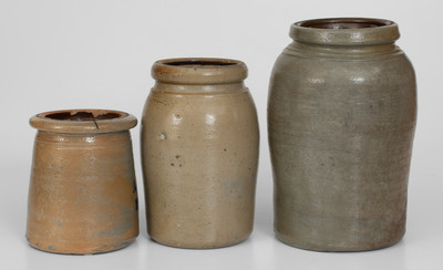 Lot of Three: A.P. Donaghho, / Parkersburg, W.Va. Cobalt-Decorated Stoneware Canning Jars