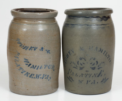 Two Half-Gallon RICHEY & HAMILTON. / PALATINE.W.VA Stoneware Jars