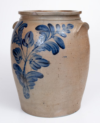 Six-Gallon Stoneware Jar with Elaborate Cobalt Floral Decoration, Stamped 