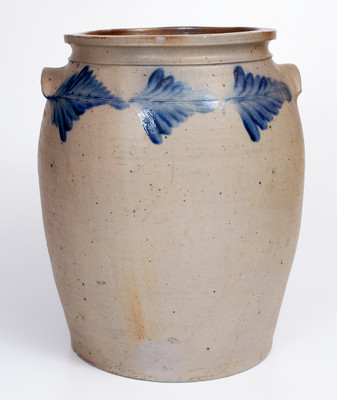 Six-Gallon Stoneware Jar with Elaborate Cobalt Floral Decoration, Stamped 