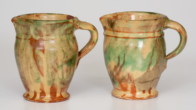 Rare Pair of Strasburg, VA Multi-Glazed Redware Cream Pitchers