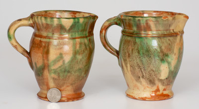 Rare Pair of Strasburg, VA Multi-Glazed Redware Cream Pitchers